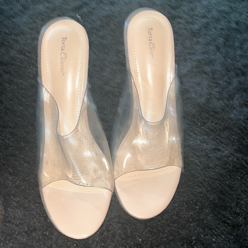 See through beige summer heels